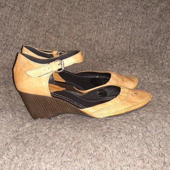 KHRIO D'Orsay Type Sandals-Natural Distressed Leather-Wedge-Sz 40-Near Mint - Picture 4 of 7